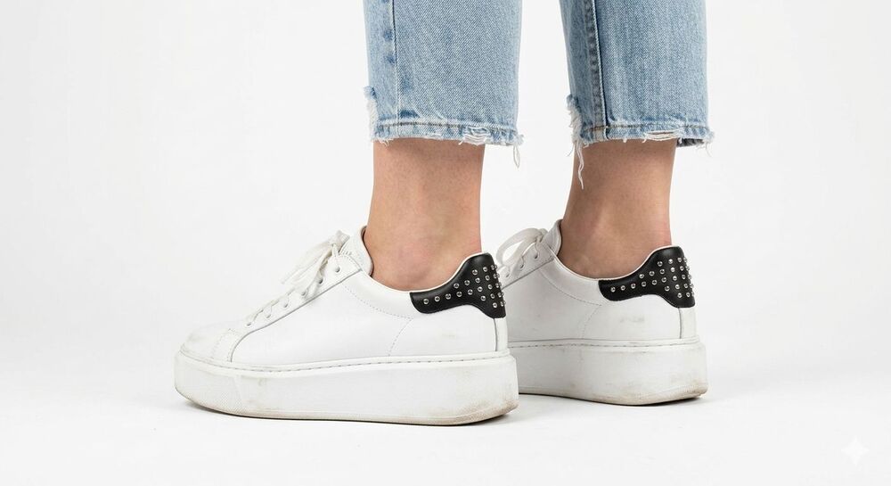 ASH Cult White Leather Platform Sneakers Studded Heel Low Top Shoes EU 38 US 8
